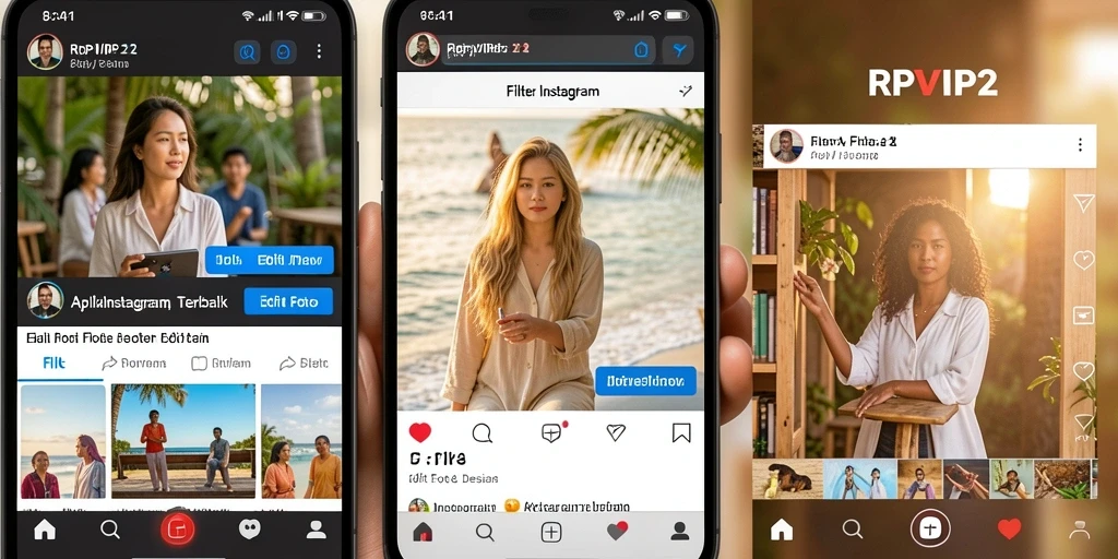 Tampilan antarmuka RPVIP2 dengan berbagai filter Instagram yang menarik.