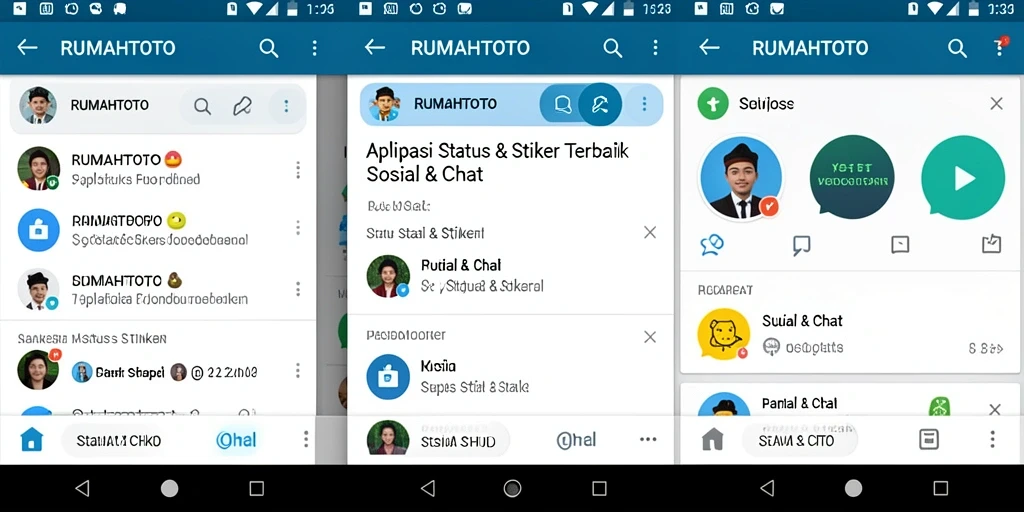 Screenshot tampilan antarmuka RUMAHTOTO yang menampilkan stiker dan status.