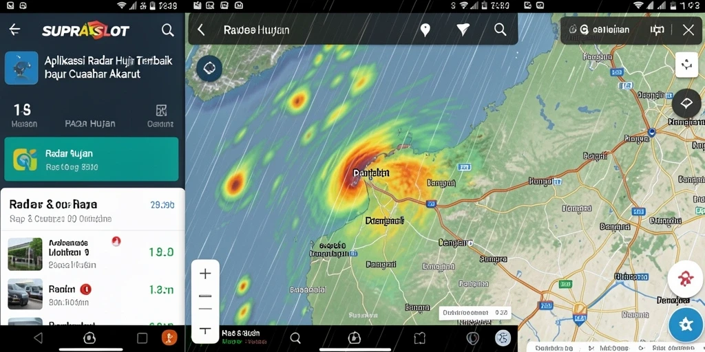 Antarmuka aplikasi SUPRASLOT menampilkan fitur radar hujan dan cuaca secara jelas.